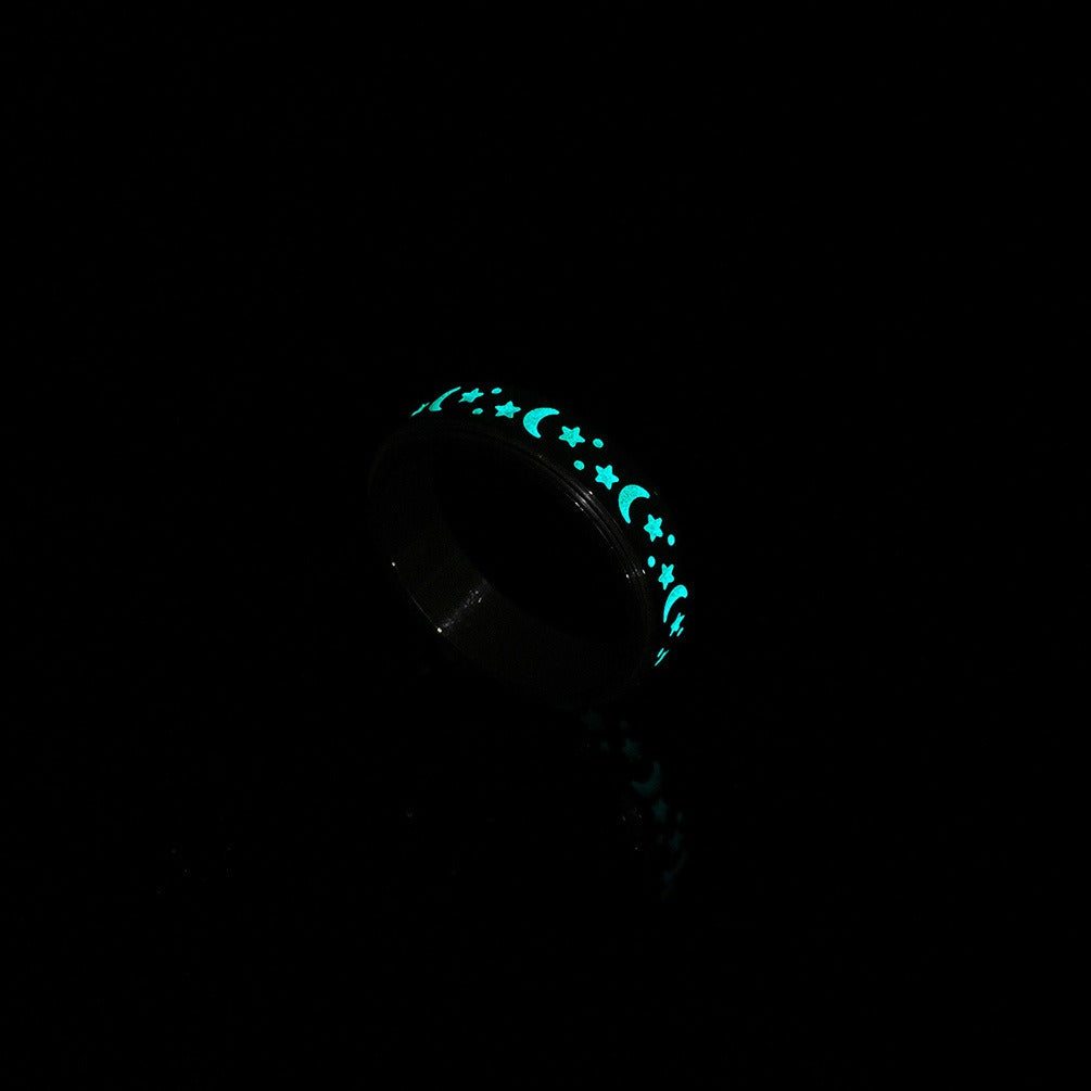 Star Moon Titanium Steel Rotating Night Glow Ring Ring to Relieve Anxiety and Relieve Anxiety Stainless Steel Men's and Women's