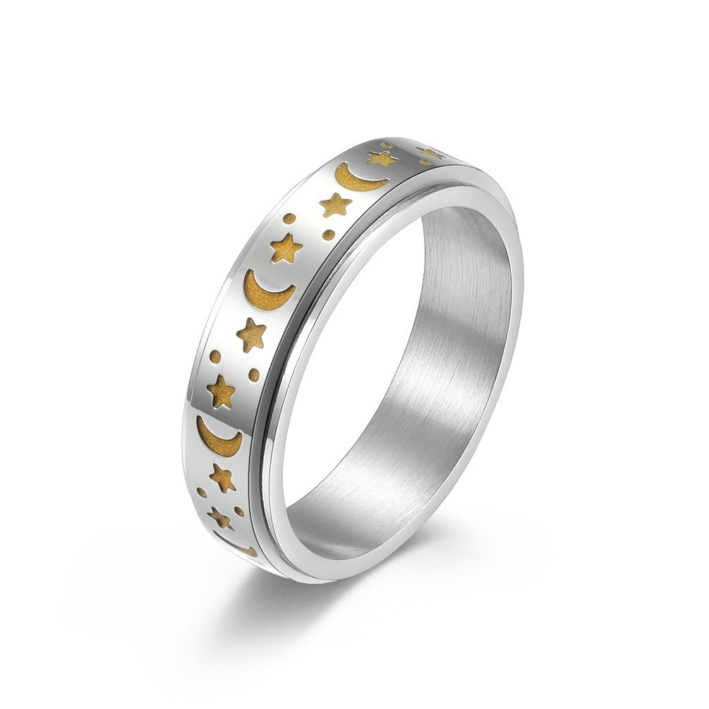 Star Moon Titanium Steel Rotating Night Glow Ring Ring to Relieve Anxiety and Relieve Anxiety Stainless Steel Men's and Women's