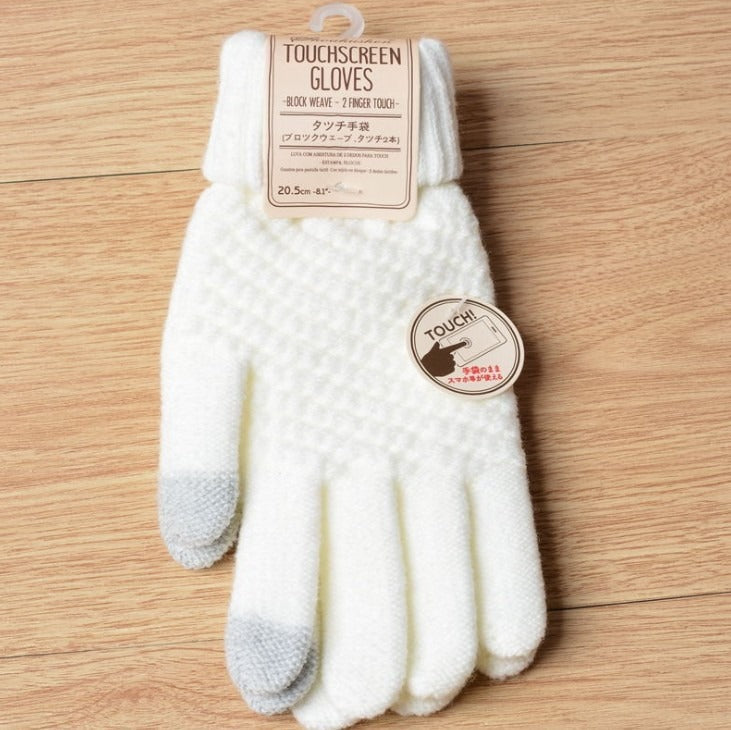 Women's jacquard touch screen warm and fashionable winter woolen gloves with imitation cashmere knitted gloves