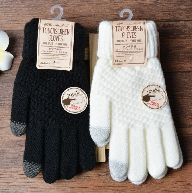 Women's jacquard touch screen warm and fashionable winter woolen gloves with imitation cashmere knitted gloves