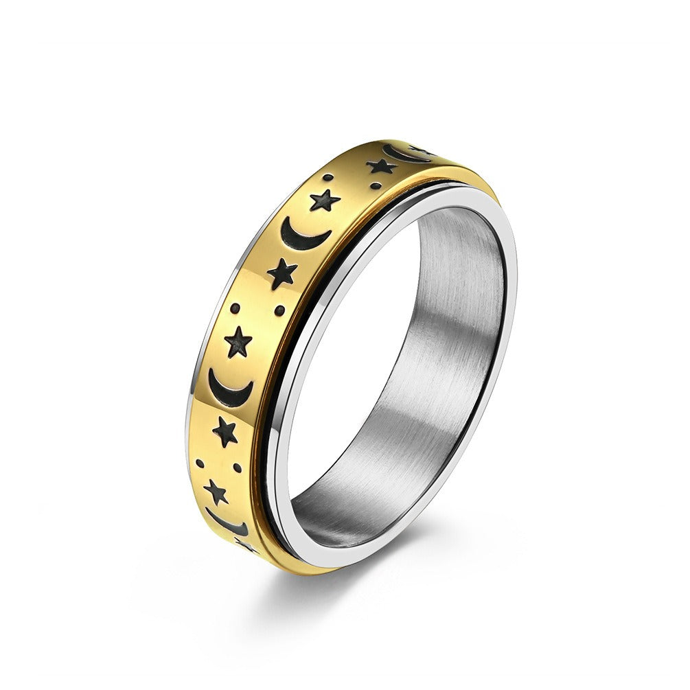 Star Moon Titanium Steel Rotating Night Glow Ring Ring to Relieve Anxiety and Relieve Anxiety Stainless Steel Men's and Women's