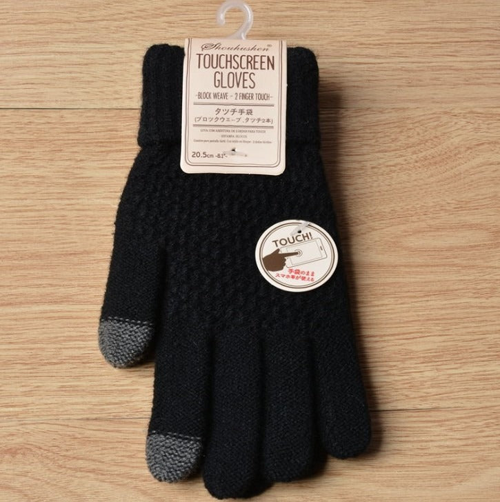 Women's jacquard touch screen warm and fashionable winter woolen gloves with imitation cashmere knitted gloves