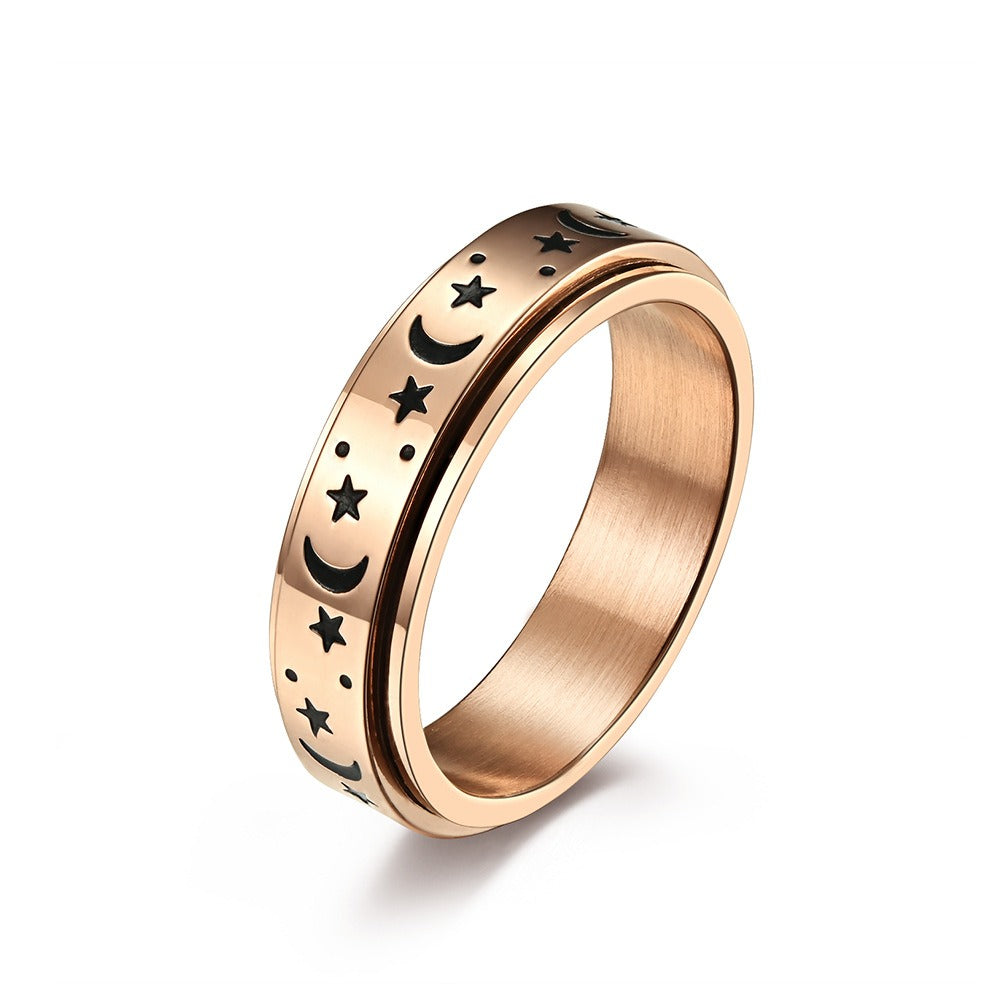 Star Moon Titanium Steel Rotating Night Glow Ring Ring to Relieve Anxiety and Relieve Anxiety Stainless Steel Men's and Women's