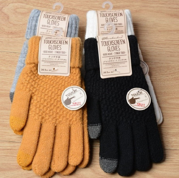 Women's jacquard touch screen warm and fashionable winter woolen gloves with imitation cashmere knitted gloves