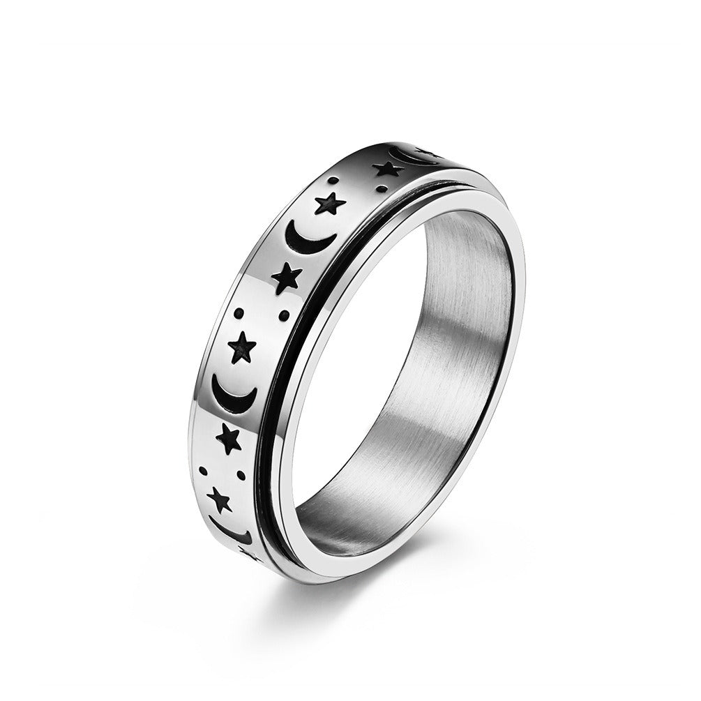 Star Moon Titanium Steel Rotating Night Glow Ring Ring to Relieve Anxiety and Relieve Anxiety Stainless Steel Men's and Women's