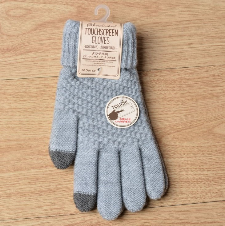 Women's jacquard touch screen warm and fashionable winter woolen gloves with imitation cashmere knitted gloves