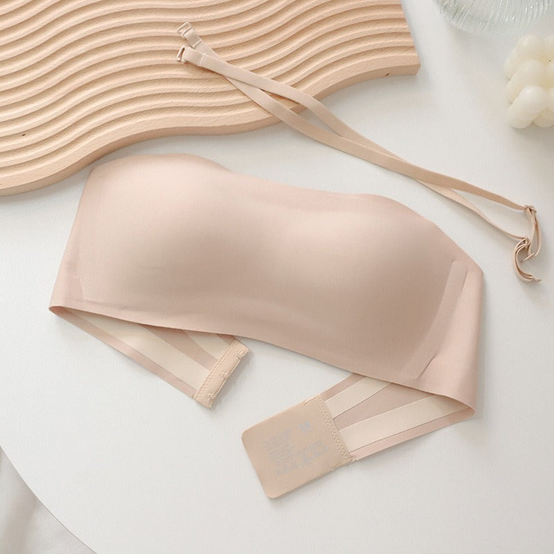 Strapless Underwear for Women's Gathering Anti slip Anti fading and Traceless Jelly Striped Bra