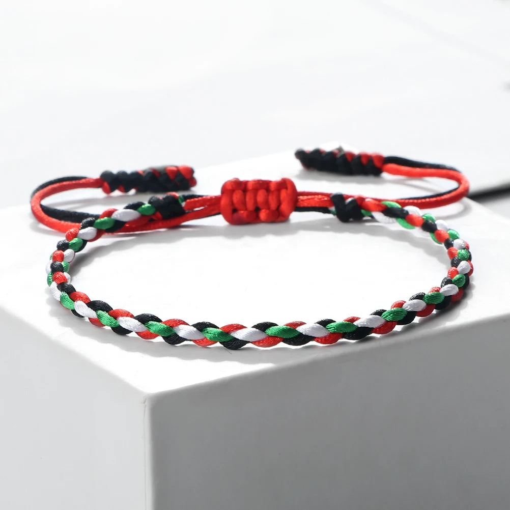 Bracelet woven diamond knot red rope simulates national flag colored hand rope