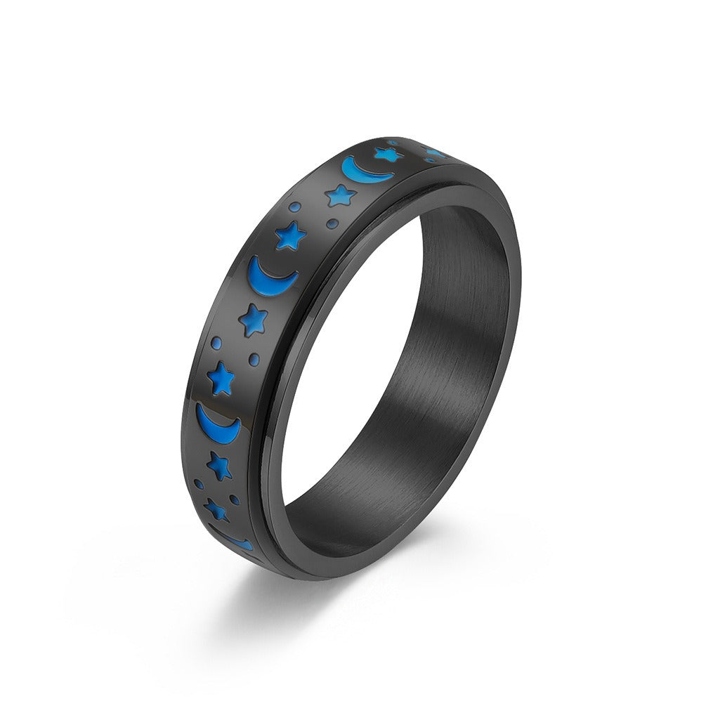 Star Moon Titanium Steel Rotating Night Glow Ring Ring to Relieve Anxiety and Relieve Anxiety Stainless Steel Men's and Women's