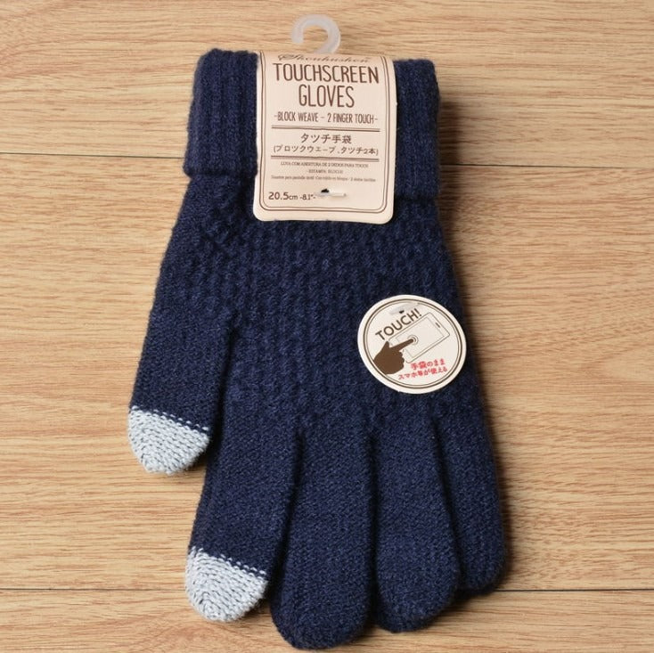 Women's jacquard touch screen warm and fashionable winter woolen gloves with imitation cashmere knitted gloves