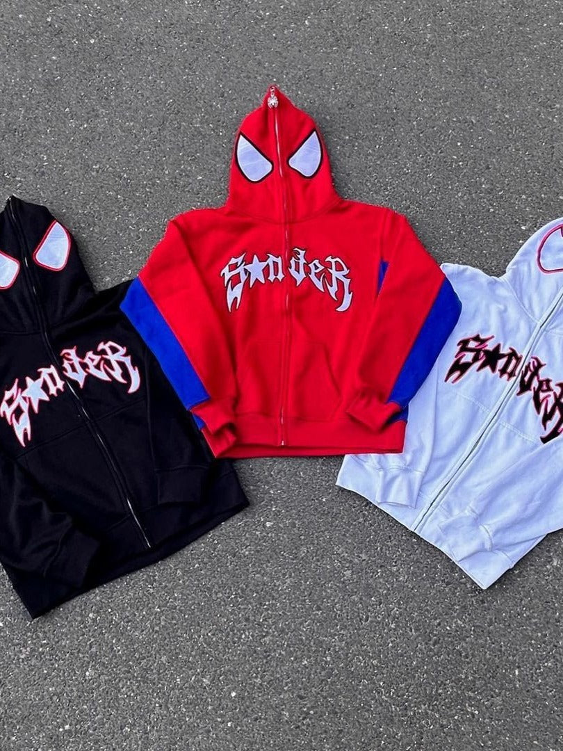 Spider letter hip-hop street zipper hoodie sports hooded couple shirt