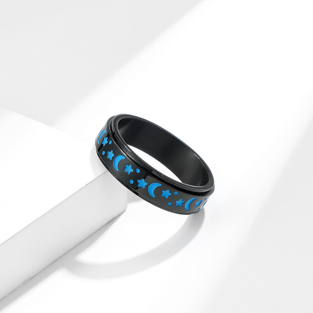 Star Moon Titanium Steel Rotating Night Glow Ring Ring to Relieve Anxiety and Relieve Anxiety Stainless Steel Men's and Women's
