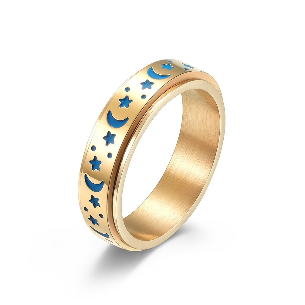 Star Moon Titanium Steel Rotating Night Glow Ring Ring to Relieve Anxiety and Relieve Anxiety Stainless Steel Men's and Women's